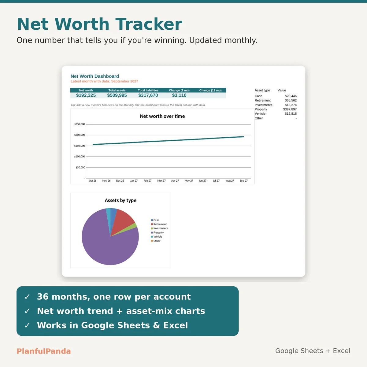 Net Worth Tracker spreadsheet template preview